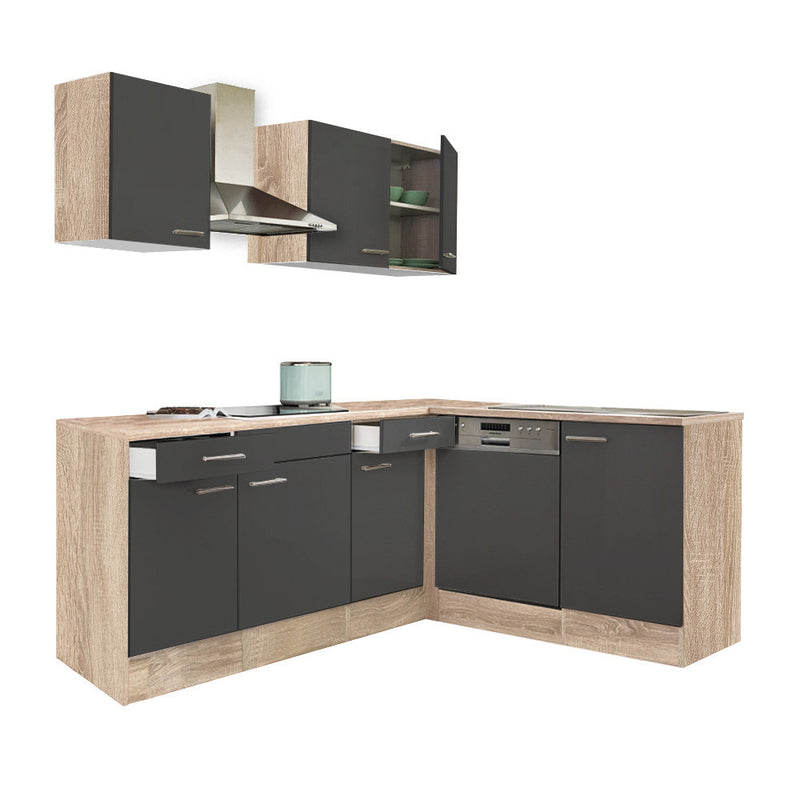 Yorki 220 sarok konyhabútor sonoma tölgy korpusz,selyemfényű antracit fronttal