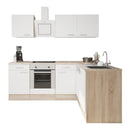 Yorki 220 sarok konyhabútor sonoma tölgy korpusz,selyemfényű fehér fronttal alsó sütős elemmel
