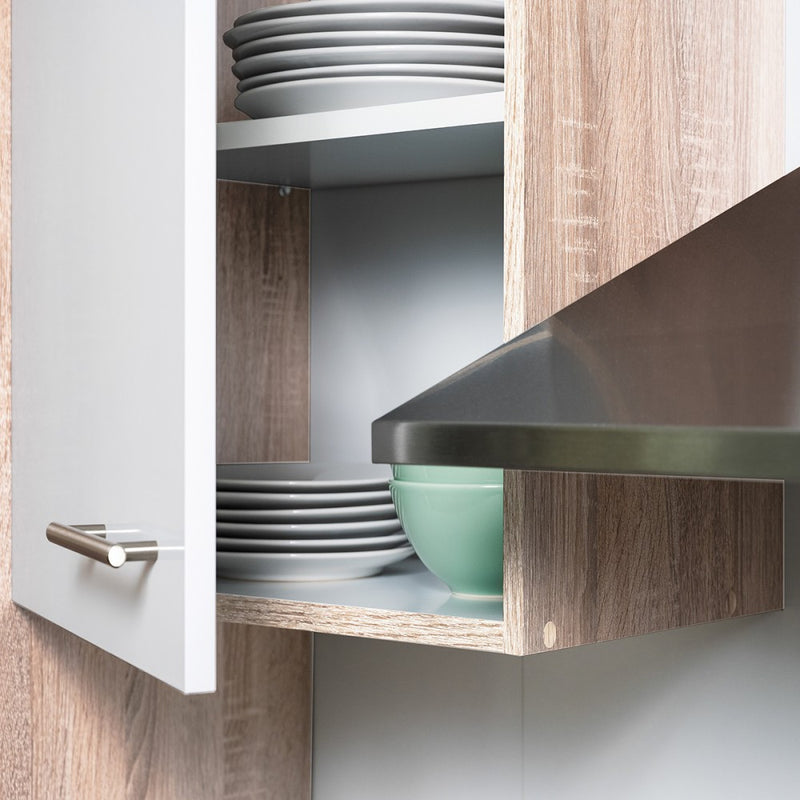 Yorki 220 sarok konyhabútor sonoma tölgy korpusz,selyemfényű fehér fronttal