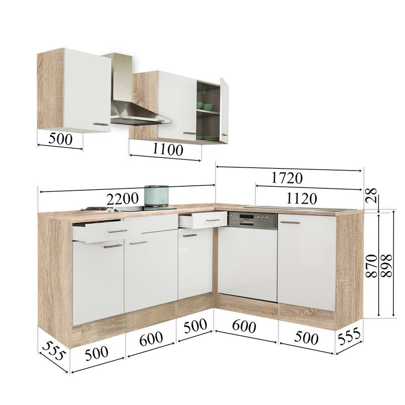 Yorki 220 sarok konyhabútor sonoma tölgy korpusz,selyemfényű fehér fronttal