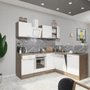 Yorki 220 sarok konyhabútor yorki tölgy korpusz,selyemfényű fehér fronttal alsó sütős elemmel