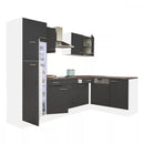 Yorki 280 sarok konyhabútor fehér korpusz,selyemfényű antracit fronttal felülfagyasztós hűtős szekrénnyel