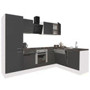 Yorki 280 sarok konyhabútor fehér korpusz,selyemfényű antracit front alsó sütős elemmel polcos szekrénnyel