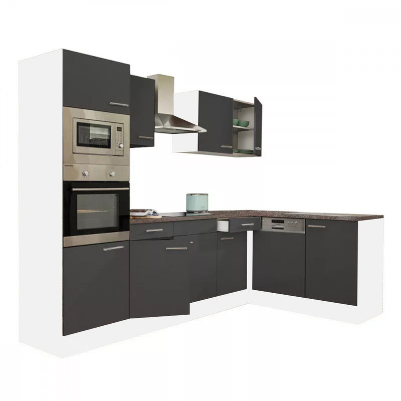 Yorki 280 konyhabútor fehér korpusszal, selyemfényű antracit fronttal