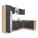 Yorki 280 sarok konyhabútor sonoma tölgy korpusz,selyemfényű antracit fronttal felülfagyasztós hűtős szekrénnyel