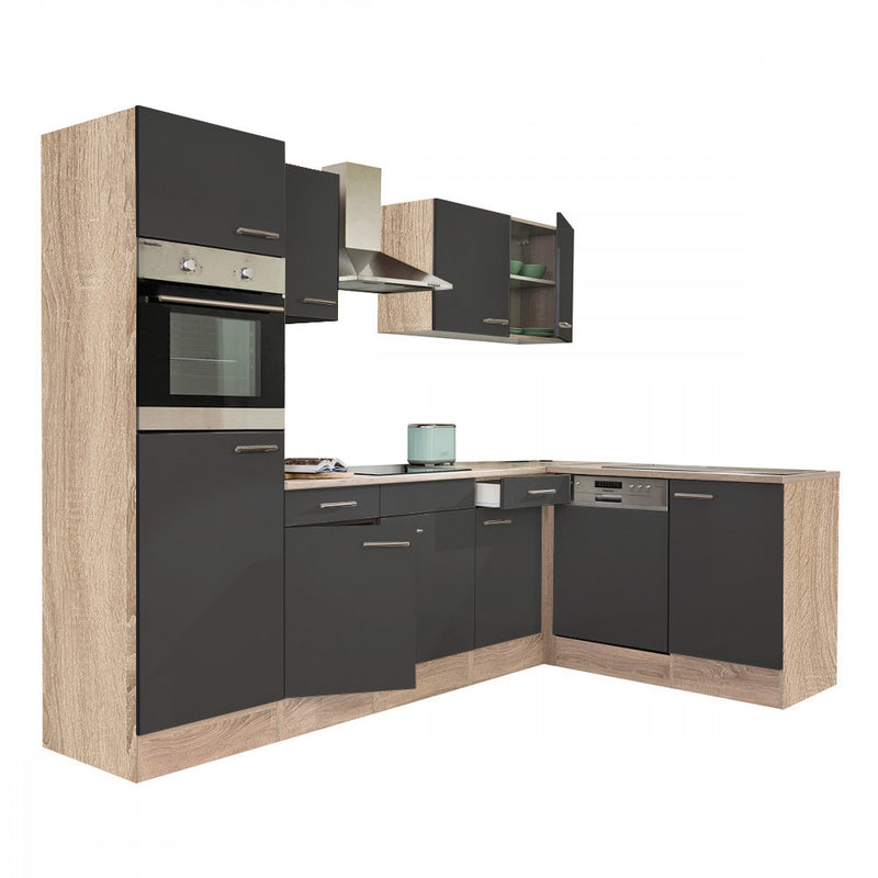 Yorki 280 konyhabútor sonoma tölgy korpusszal, selyemfényű antracit fronttal