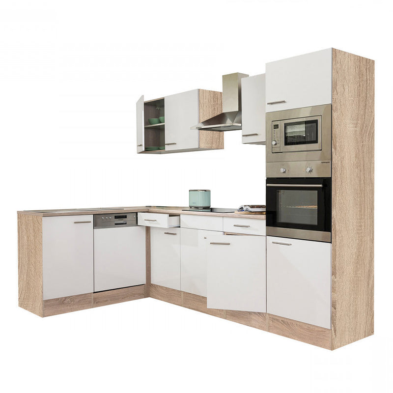 Yorki 280 konyhabútor sonoma tölgy korpusszal, selyemfényű fehér fronttal