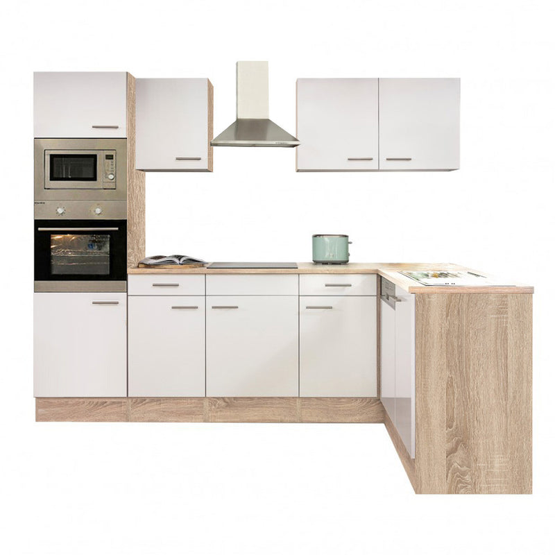 Yorki 280 konyhabútor sonoma tölgy korpusszal, selyemfényű fehér fronttal