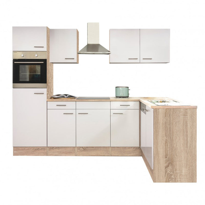 Yorki 280 konyhabútor sonoma tölgy korpusszal, selyemfényű fehér fronttal