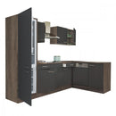 Yorki 280 sarok konyhabútor yorki tölgy korpusz,selyemfényű antracit fronttal alulagyasztós hűtős szekrénnyel