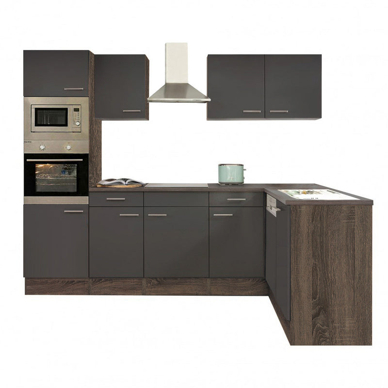 Yorki 280 sarok konyhabútor yorki tölgy korpusz, selyemfényű antracit fronttal