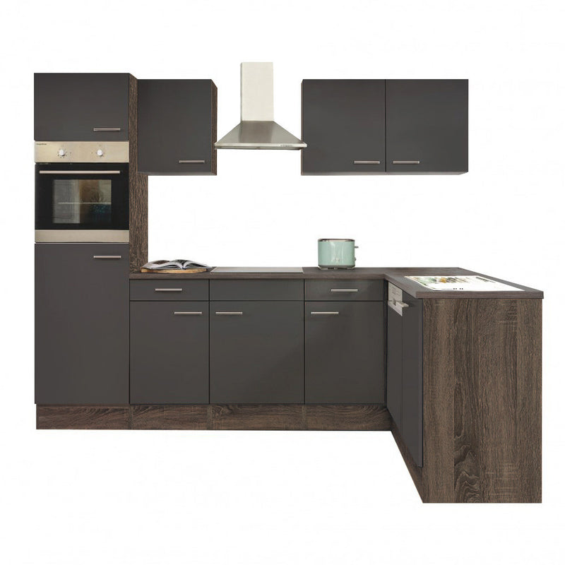 Yorki 280 sarok konyhabútor yorki tölgy korpusz, selyemfényű antracit fronttal