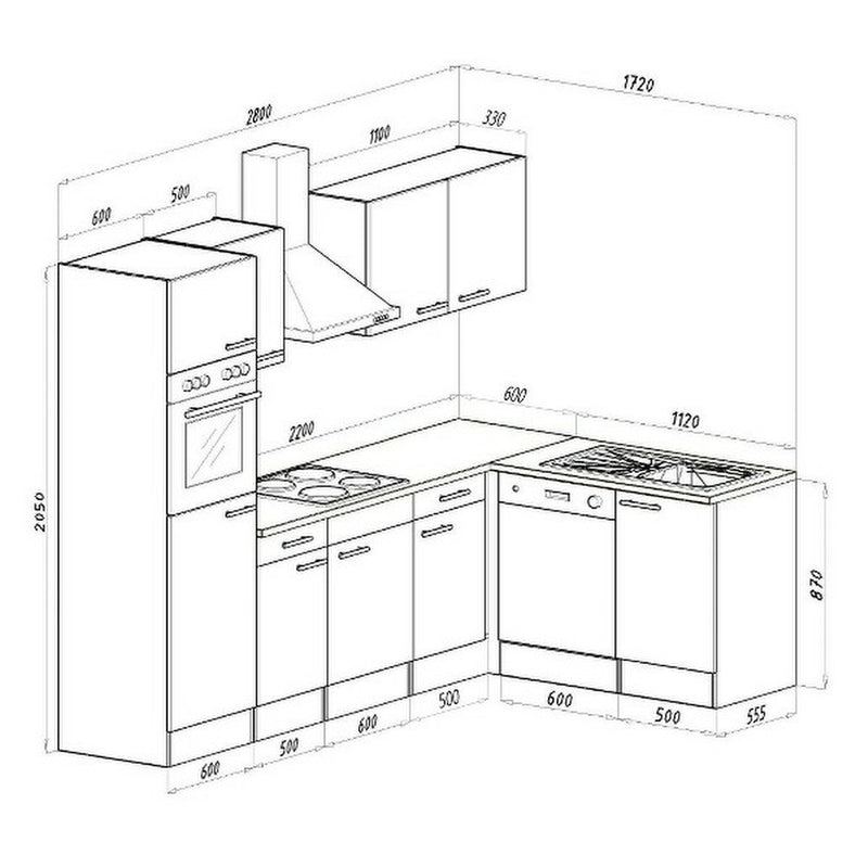 Yorki 280 sarok konyhabútor yorki tölgy korpusz, selyemfényű antracit fronttal