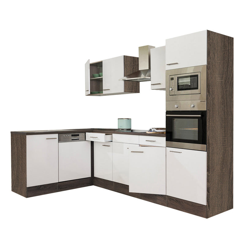 Yorki 280 sarok konyhabútor yorki tölgy korpusz, selyemfényű fehér fronttal