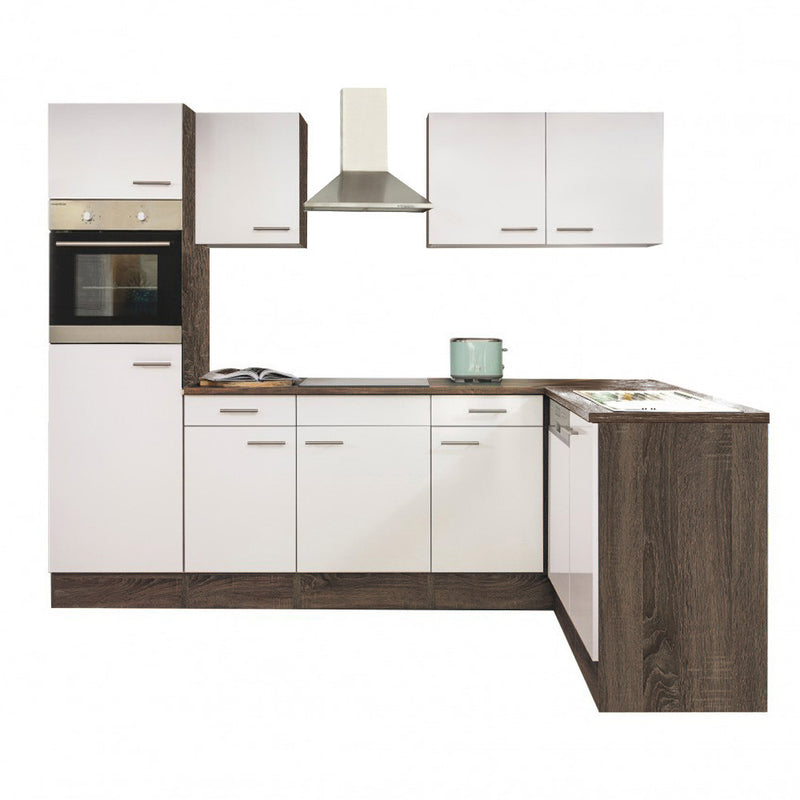 Yorki 280 sarok konyhabútor yorki tölgy korpusz, selyemfényű fehér fronttal