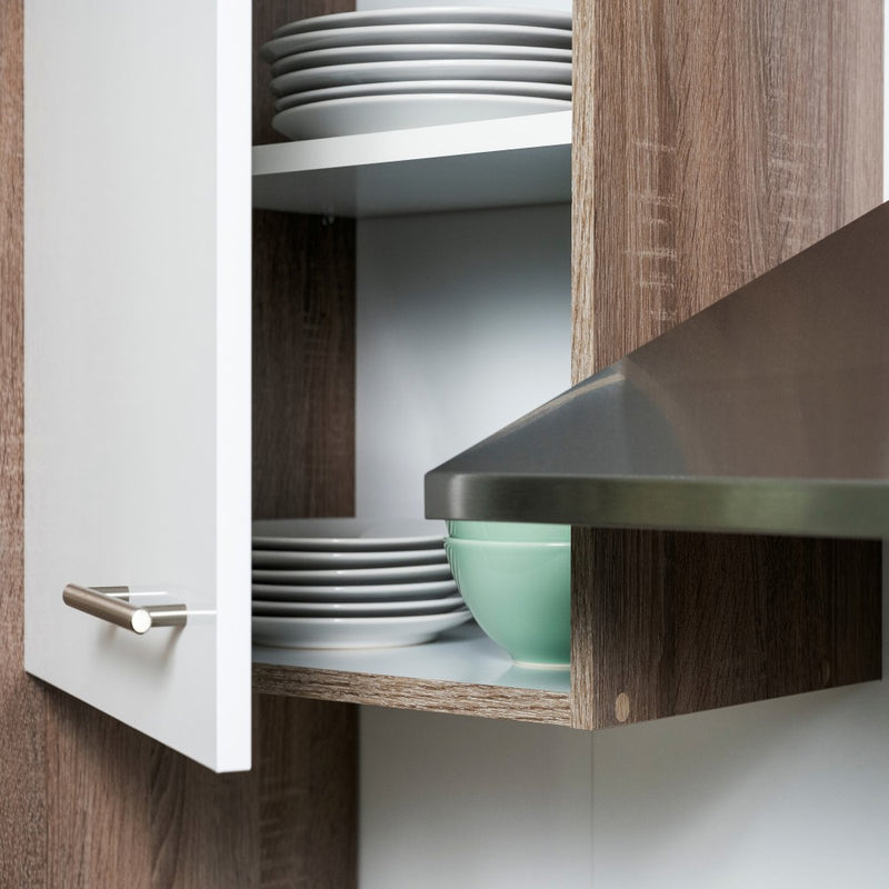 Yorki 280 sarok konyhabútor yorki tölgy korpusz, selyemfényű fehér fronttal