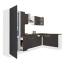 Yorki 310 sarok konyhabútor fehér korpusz,selyemfényű antracit fronttal alulagyasztós hűtős szekrénnyel