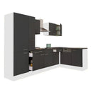 Yorki 310 sarok konyhabútor fehér korpusz,selyemfényű antracit fronttal polcos szekrénnyel
