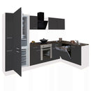 Yorki 310 sarok konyhabútor fehér korpusz,selyemfényű antracit front alsó sütős elemmel alulagyasztós hűtős szekrénnyel