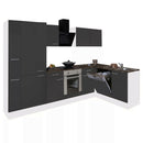 Yorki 310 sarok konyhabútor fehér korpusz,selyemfényű antracit front alsó sütős elemmel polcos szekrénnyel