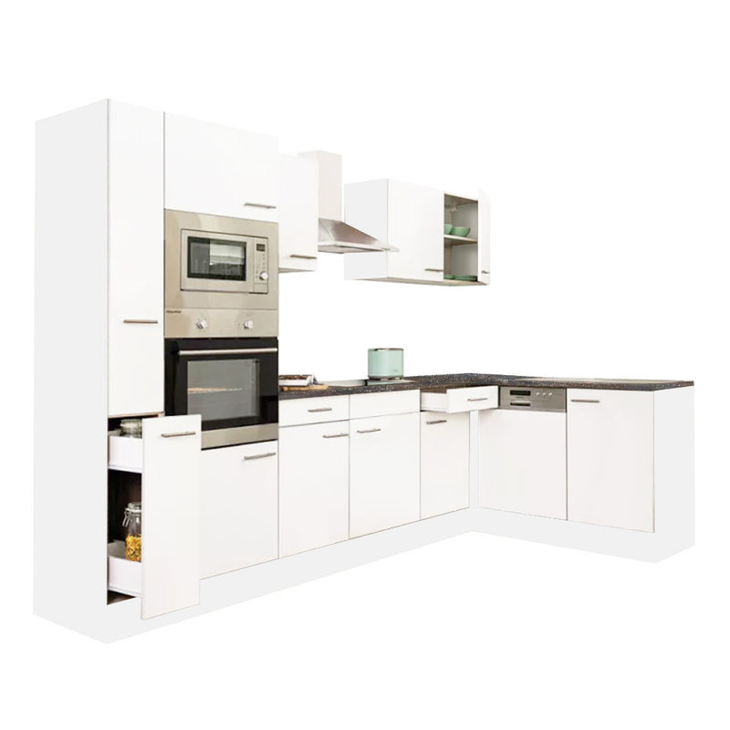 Yorki 310 sarok konyhabútor fehér korpusz,selyemfényű fehér fronttal