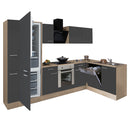 Yorki 310 sarok konyhabútor sonoma tölgy korpusz,selyemfényű antracit front alsó sütős elemmel alulagyasztós hűtős szekrénnyel