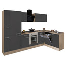 Yorki 310 sarok konyhabútor sonoma tölgy korpusz,selyemfényű antracit front alsó sütős elemmel polcos szekrénnyel