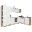 Yorki 310 sarok konyhabútor sonoma tölgy korpusz,selyemfényű fehér front alsó sütős elemmel polcos szekrénnyel