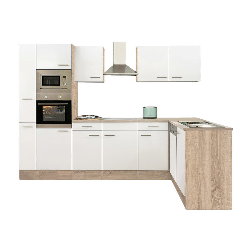 Yorki 310 sarok konyhabútor sonoma tölgy korpusz,selyemfényű fehér fronttal