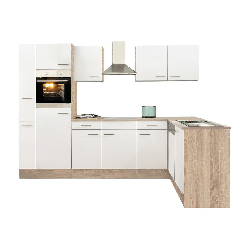 Yorki 310 sarok konyhabútor sonoma tölgy korpusz,selyemfényű fehér fronttal