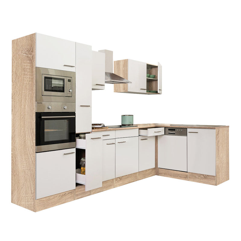 Yorki 310 sarok konyhabútor sonoma tölgy korpusz,selyemfényű fehér fronttal