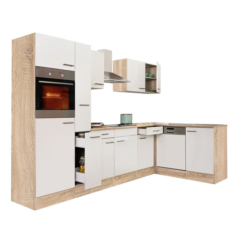 Yorki 310 sarok konyhabútor sonoma tölgy korpusz,selyemfényű fehér fronttal