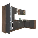 Yorki 310 sarok konyhabútor yorki tölgy korpusz,selyemfényű antracit fronttal alulagyasztós hűtős szekrénnyel