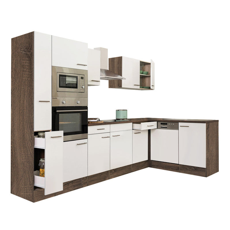 Yorki 310 sarok konyhabútor yorki tölgy korpusz,selyemfényű fehér fronttal