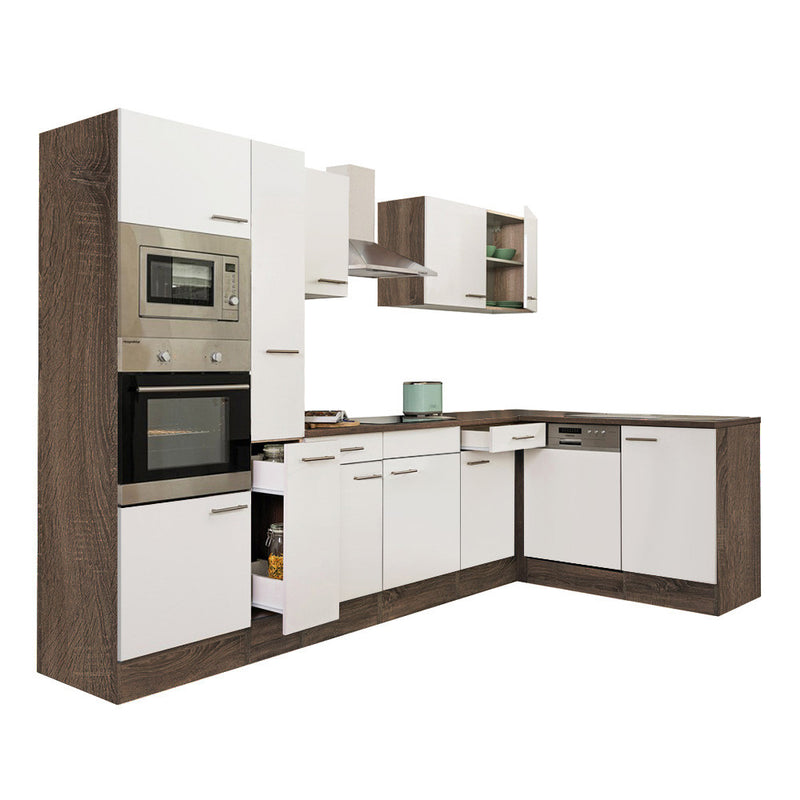 Yorki 310 sarok konyhabútor yorki tölgy korpusz,selyemfényű fehér fronttal