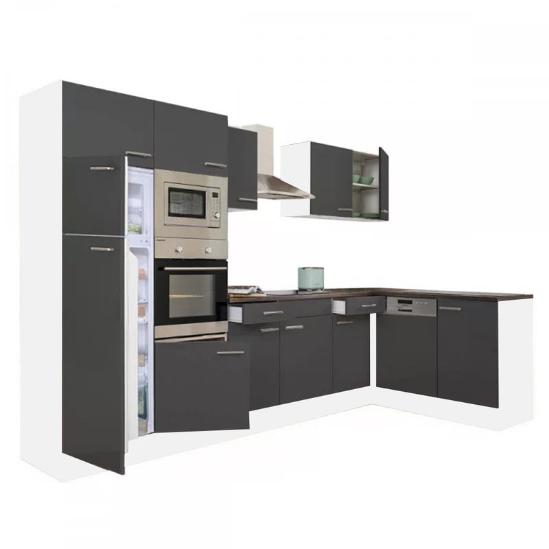 Yorki 340 sarok konyhabútor fehér korpusz,selyemfényű antracit fronttal