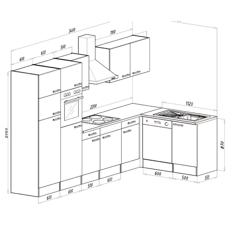 Yorki 340 sarok konyhabútor fehér korpusz,selyemfényű antracit fronttal