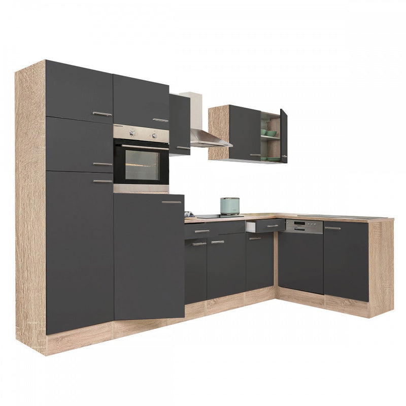 Yorki 340 sarok konyhabútor sonoma tölgy korpusz,selyemfényű antracit fronttal