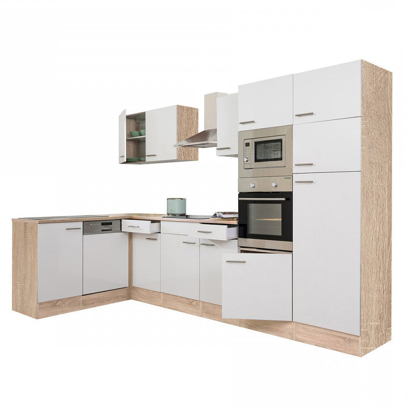 Yorki 340 sarok konyhabútor sonoma tölgy korpusz,selyemfényű fehér fronttal