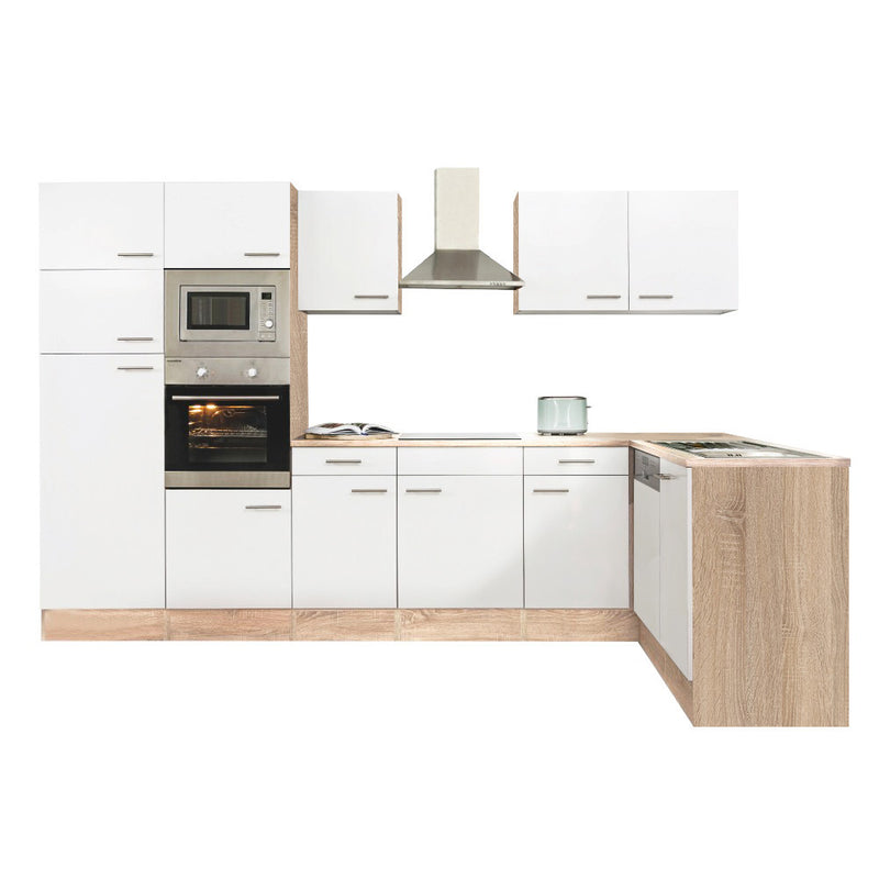 Yorki 340 sarok konyhabútor sonoma tölgy korpusz,selyemfényű fehér fronttal