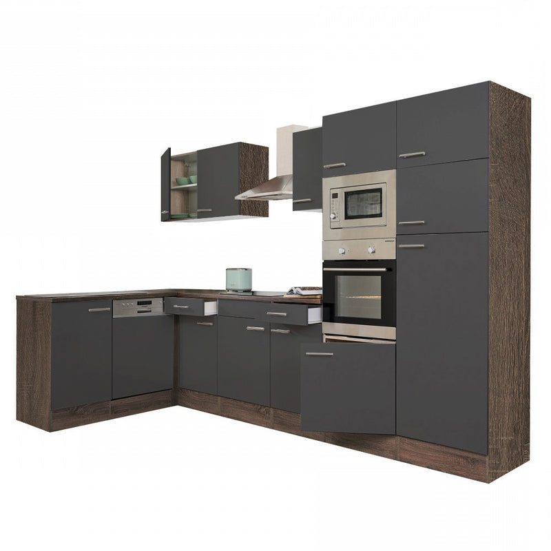 Yorki 340 sarok konyhabútor yorki tölgy korpusz,selyemfényű antracit fronttal