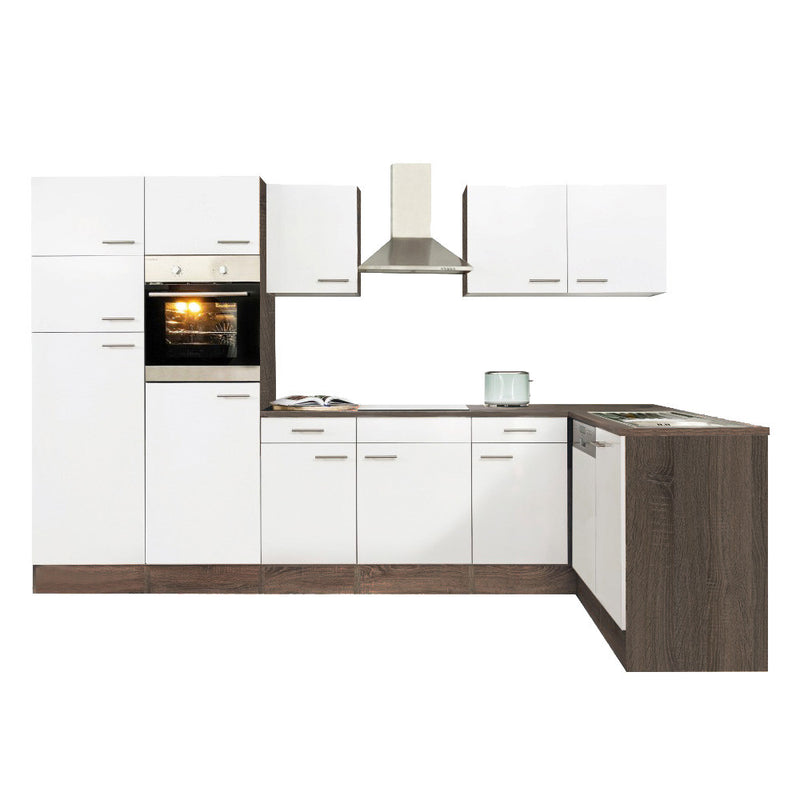 Yorki 340 sarok konyhabútor yorki tölgy korpusz,selyemfényű fehér fronttal