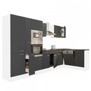 Yorki 370 sarok konyhabútor fehér korpusz,selyemfényű antracit fronttal polcos szekrénnyel