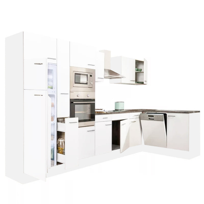 Yorki 370 sarok konyhabútor fehér korpusz,selyemfényű fehér fronttal