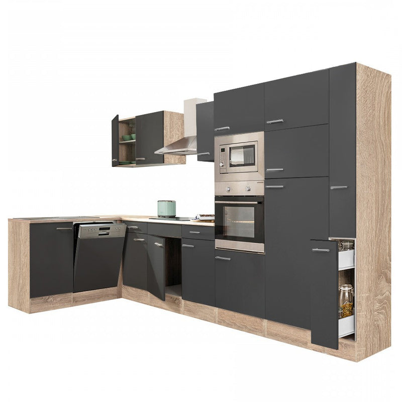 Yorki 370 sarok konyhabútor sonoma tölgy korpusz,selyemfényű antracit fronttal