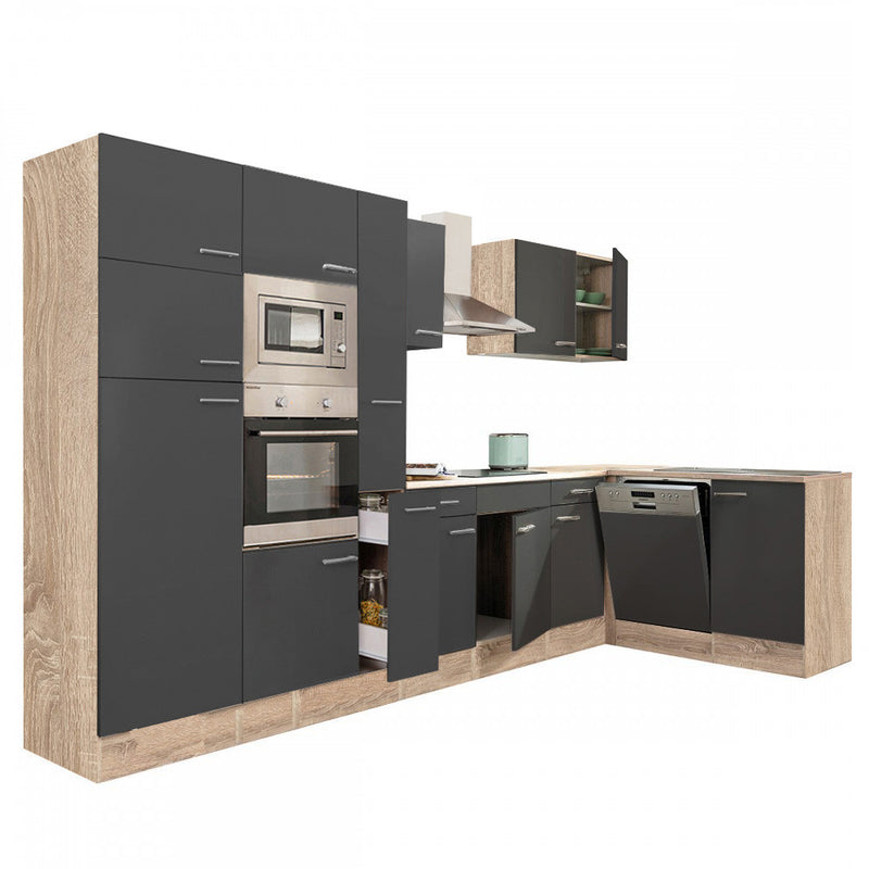 Yorki 370 sarok konyhabútor sonoma tölgy korpusz,selyemfényű antracit fronttal