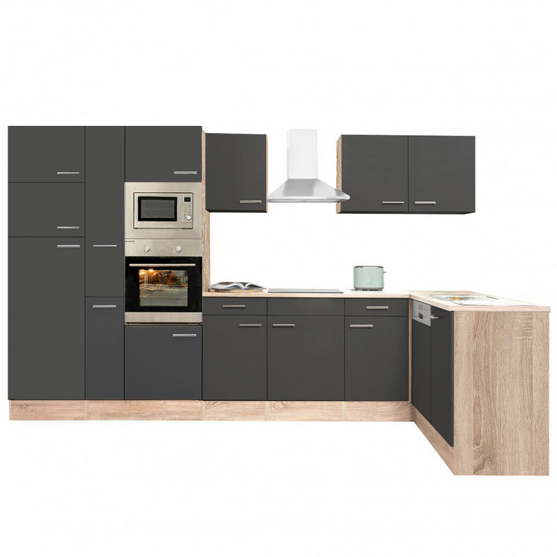 Yorki 370 sarok konyhabútor sonoma tölgy korpusz,selyemfényű antracit fronttal