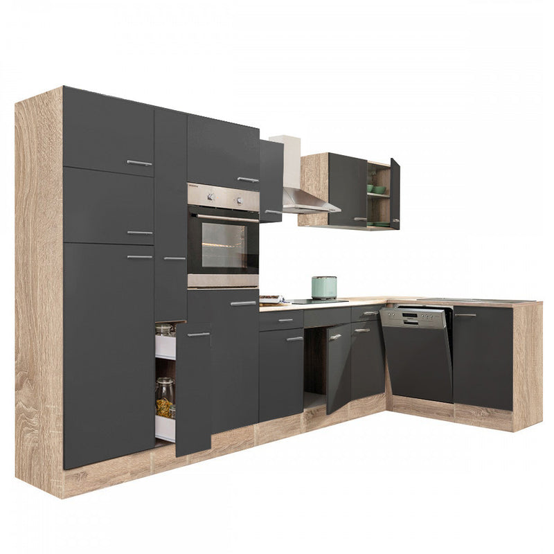 Yorki 370 sarok konyhabútor sonoma tölgy korpusz,selyemfényű antracit fronttal