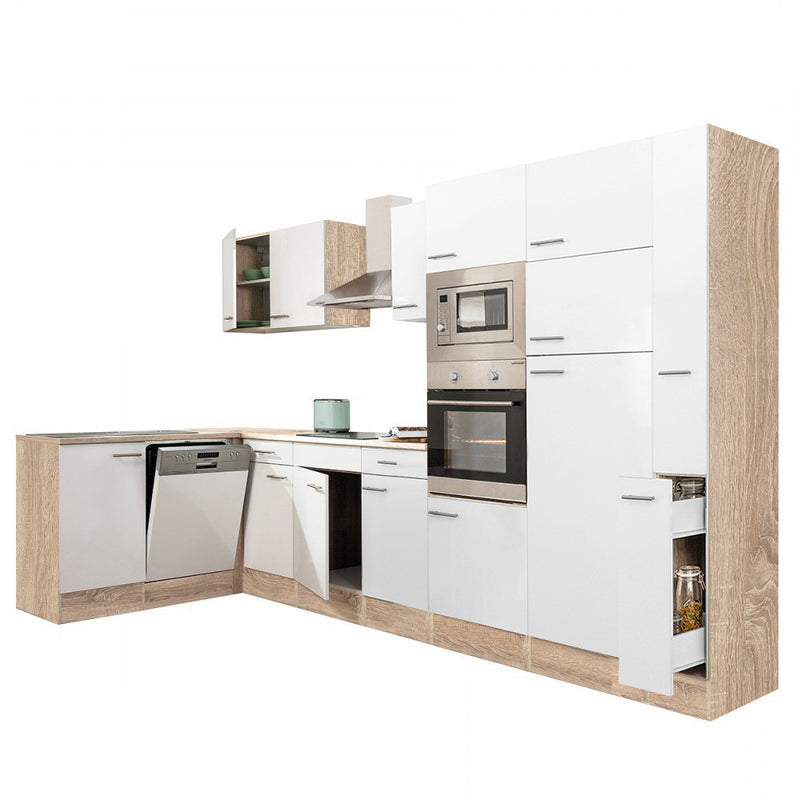 Yorki 370 sarok konyhabútor sonoma tölgy korpusz,selyemfényű fehér fronttal