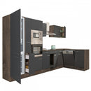 Yorki 370 sarok konyhabútor yorki tölgy korpusz,selyemfényű antracit fronttal alulagyasztós hűtős szekrénnyel